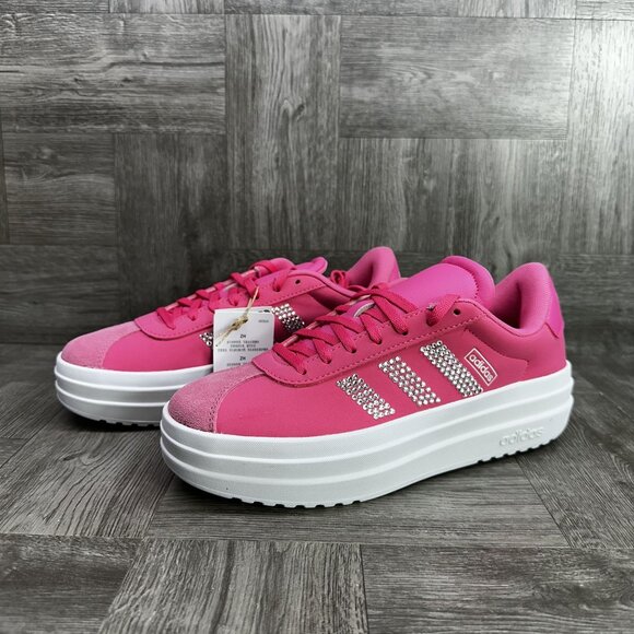 Adidas VL Court Bold Youth size 7/Women size 8.5 Pink White Platform Shoes - Picture 4 of 8